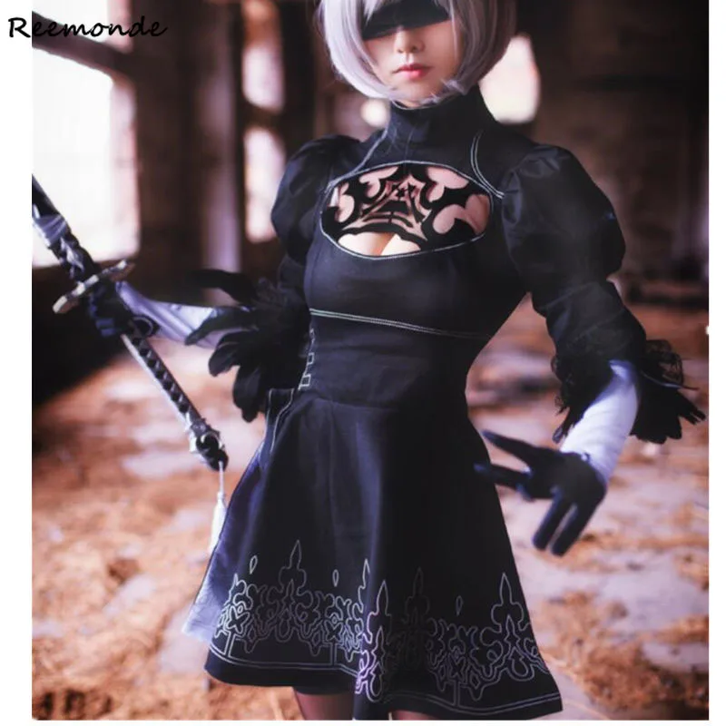 Костюмы для косплея Game NieR: Automata YoRHa No 2 Тип B сексуальное черное платье с перчатками