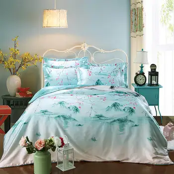 

satin silk bedding set bed linens coverlets duvet covers sets twin full queen king size Chinese Painting scenery girls bedroom