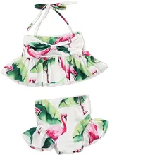 OUTAD Детский купальник-бикини для девочек, комплект Топ c бретелькой через шею купальник Фламинго узор Модный Купальник бикини пляжные купальники одежда костюмы