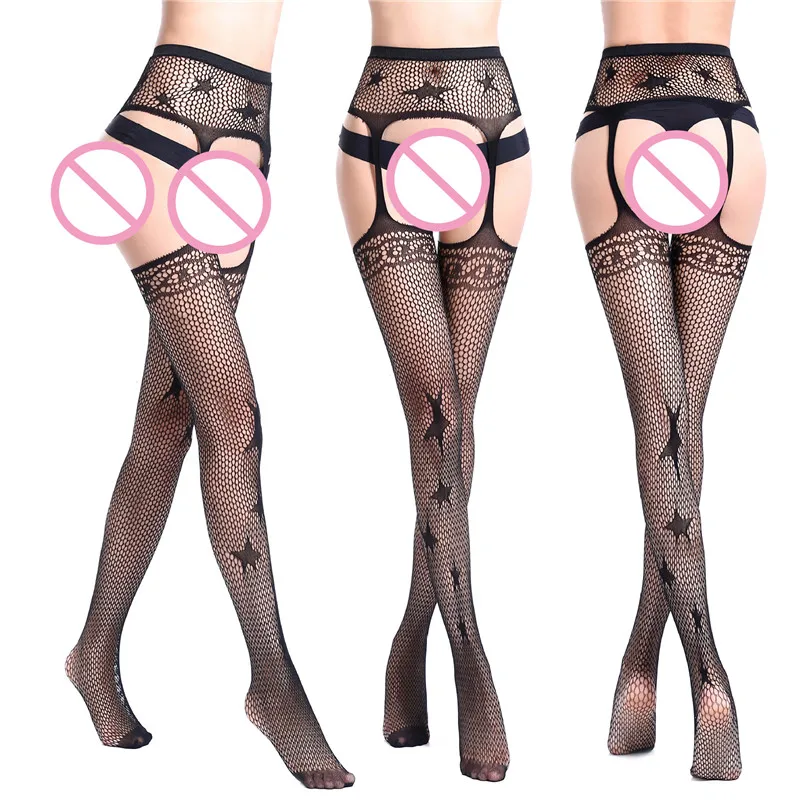 Crotchless Fishnet Stockings Female Erotic Lingerie Large Size Belt Open Crotch Tights For Women Sex Fantasy I Wear Pantyhose sexy lingerie women tights