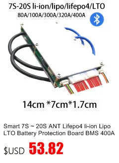 Тонкая версия Smart 300A 200A 70A литиевая батарея Защитная плата BMS Lipo lifepo4 LTO 10S 21S 24S Ant 60V 48V Bluetooth