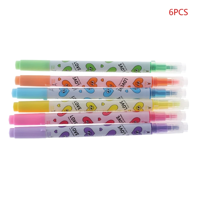 

6pcs Cute Heart Double Writing Highlighter Marker Pens School Office Stationery