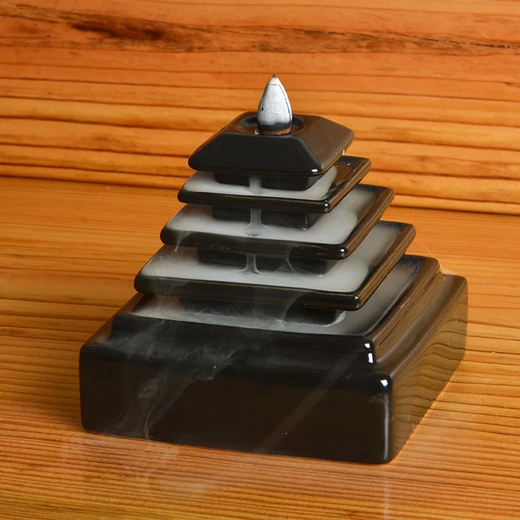 

Creative Ceramic Tower Incense Burner Censer Smoke Backflow Incense Cone Holder Use in Teahouse Office Home Bouddha Decoration