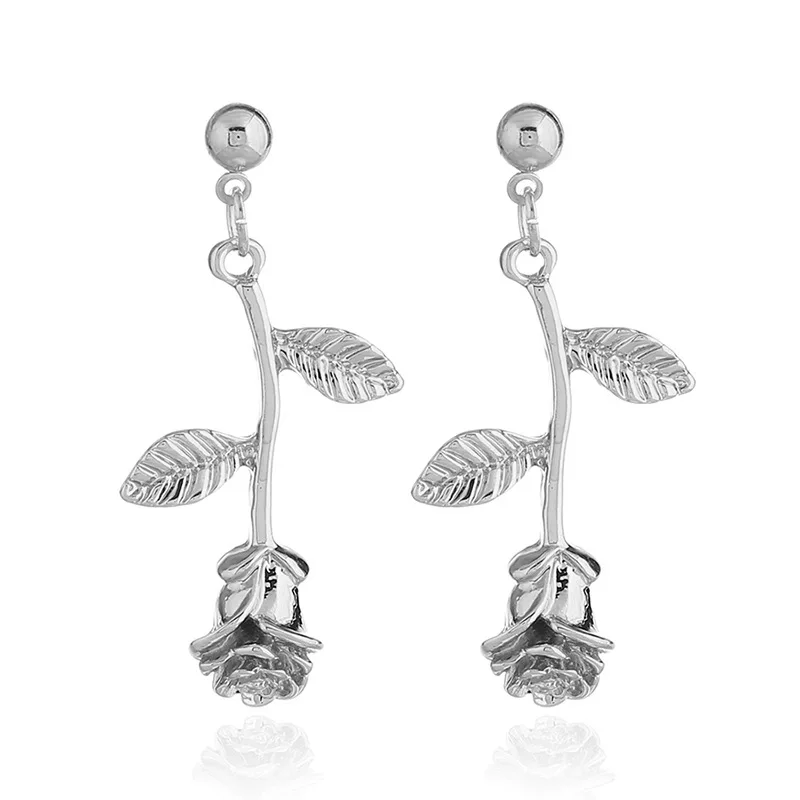 Fashion Womens Alloy Flower Rose Drop Metal Simple Floral Earrings Jewelry For Girls
