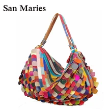 Разноцветная Лоскутная модная Высококачественная натуральная кожа, брендовая дизайнерская сумка-портфель, сумки-тоут, сумка-кошелек для женщин