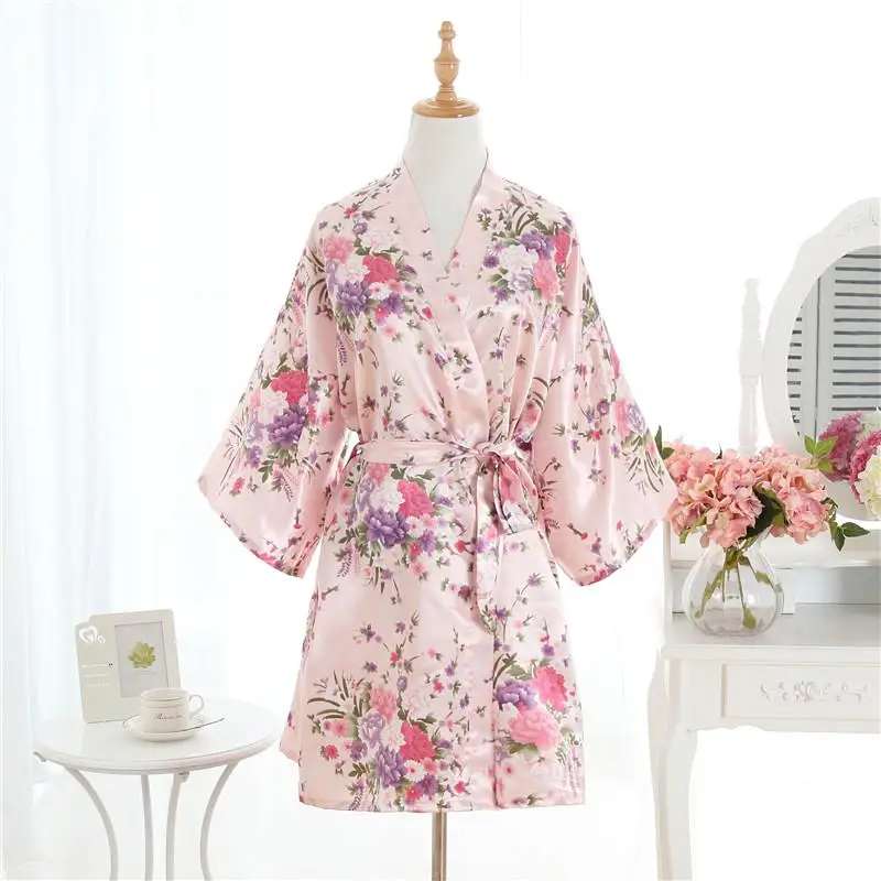 Китайский халат невесты для невесты, летнее Новое кимоно, ночная рубашка с цветочным узором, сексуальный женский халат для свадебной вечеринки, ночная рубашка - Цвет: Rayon Pink 2