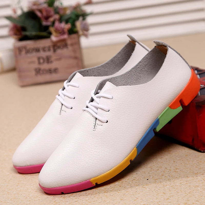 

2018 New Breathable Women Shoes Genuine Leather Flats Shoes Woman Sneakers Tenis Feminino Nurse Peas Flats Shoes Plus Size