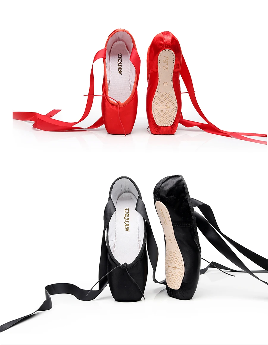 TIEJIAN пуанты обувь повязки девочка танец балет женщина Профессиональный Холст/Атлас танцы с губкой силиконовые подушечки для ног