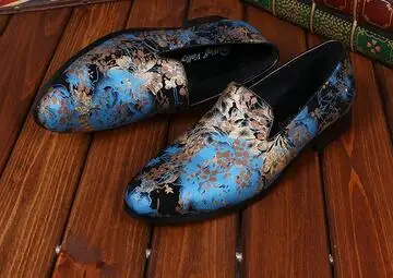 Новые стильные мужские лоферы разных цветов с рисунком граффити; модные мужские тапочки для курения; выпускной вечер и банкет; мужская обувь на плоской подошве - Цвет: Синий