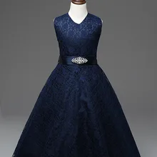 Новинка года; летняя детская одежда для детей 4-14 лет темно-синие платья принцессы без рукавов с цветочным рисунком для девочек на вечеринку и свадьбу