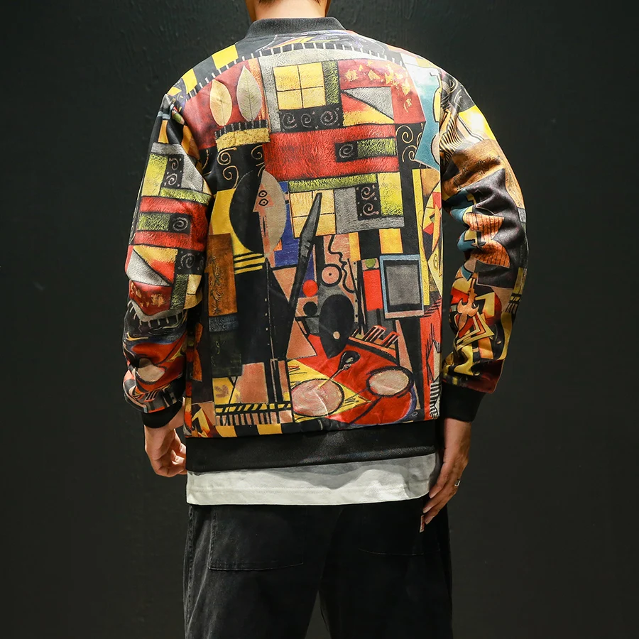 Korean Bomber Jacket Print Man Hip Hop Streetwear Designed Printed Jackets Vintage College Baseball Jacket Windbreaker Men Modis