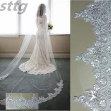 Белые/цвета слоновой кости, настоящие фотографии, высокое качество, длина 3 м, длина собора, кружевная кромка, свадебная вуаль, фата невесты с гребнем, свадебные аксессуары