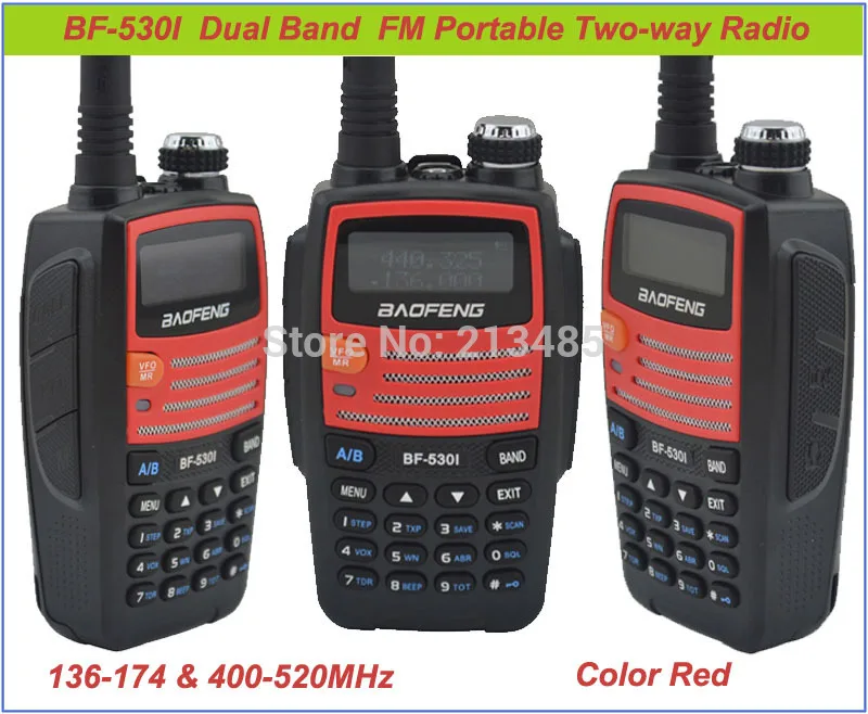 Цвет красный baofeng BF-530I 136-174 MHz и 400-520 MHz двухдиапазонный 5 W/1 W 128CH FM 65-108 MHz с бесплатными наушниками Портативное двухстороннее радио