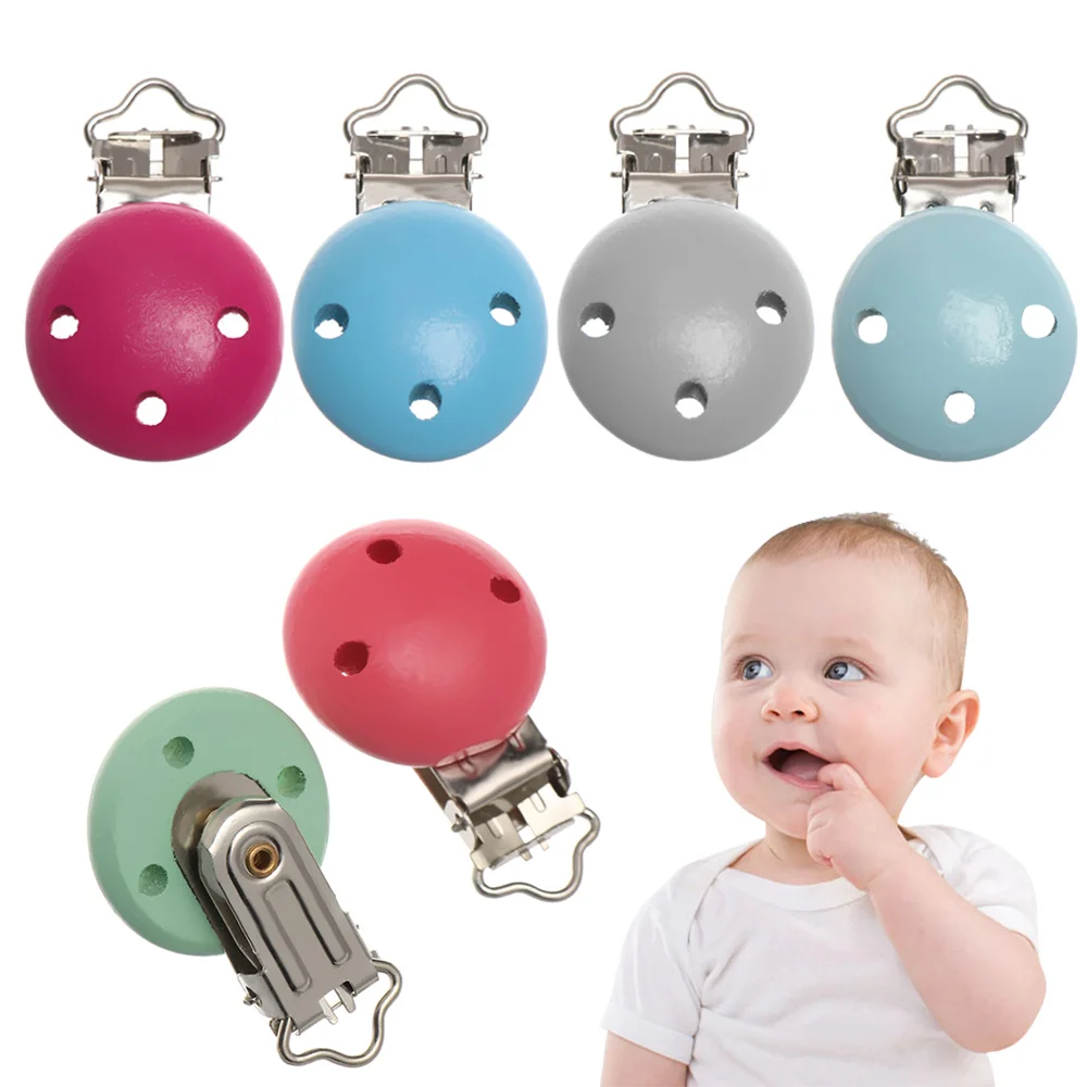 

1PC Baby Round Shaped Macaron Color Pacifier Clip Infant Feeding Wooden Teether Holder Newborn Teething Soother Strap Gifts