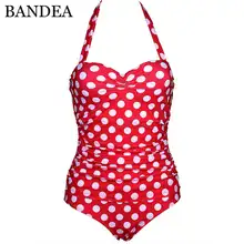 Купальник BANDEA Женский цельный купальник в горошек плюс размер купальник Холтер Топ Купальник боди женский купальный костюм Вишневый принт 4XL