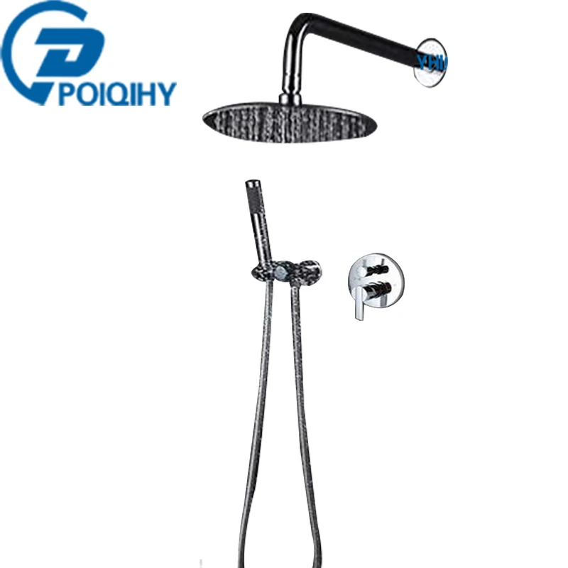 

POIQIHY fashion style 8'' rainfall shower head dual handle ABS handheld shower bathroom set