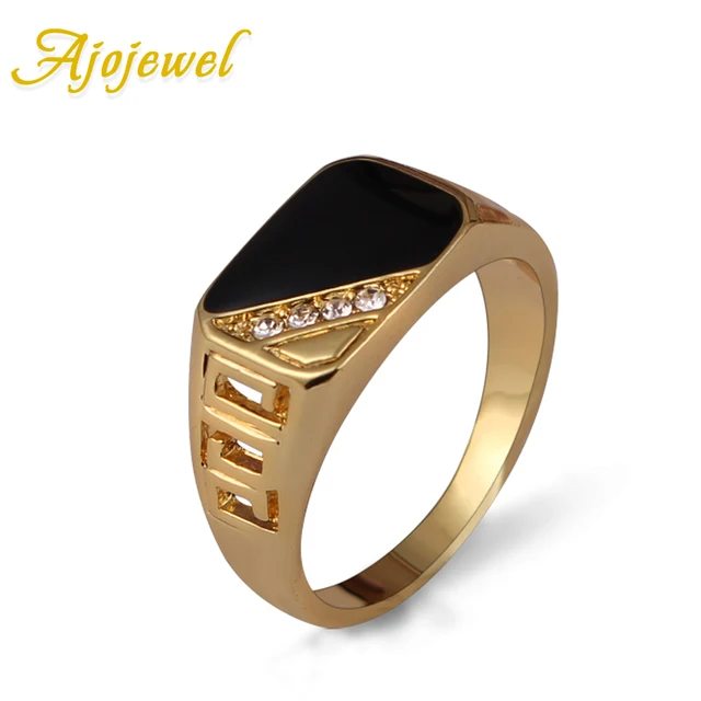 Ajojewel Size 7-12 Classic Gold-color Rhinestone Men Ring Black Enamel Male Fing Ajojewel Size 7-12 Classic Gold-color Rhinestone Men Ring Black Enamel Male Fing