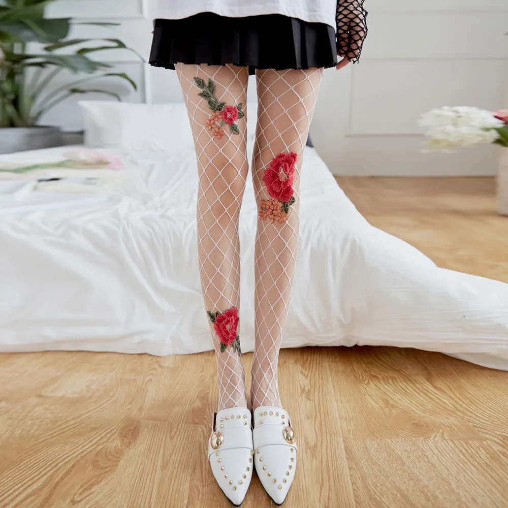 New Ladies Floral Rose Silk Tights Breathable Stocking Female Sex