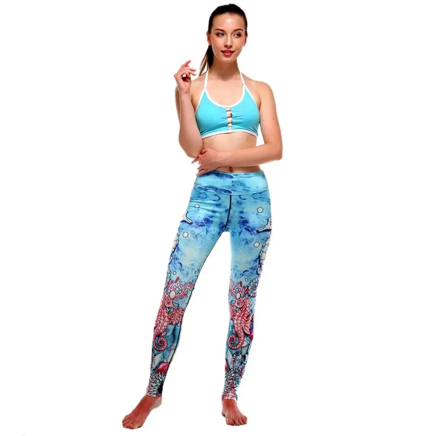 High Waist Fitness Yoga Brand Yoga Leggings Women Sweat Printed Stretch 