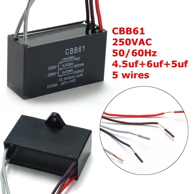 Black Cbb61 4 5uf 6uf 5 Wires Ac 250v 50 60hz For Ceiling Fan Black Cbb61 4 5uf 6uf 5 Wires Ac 250v 50 60hz For