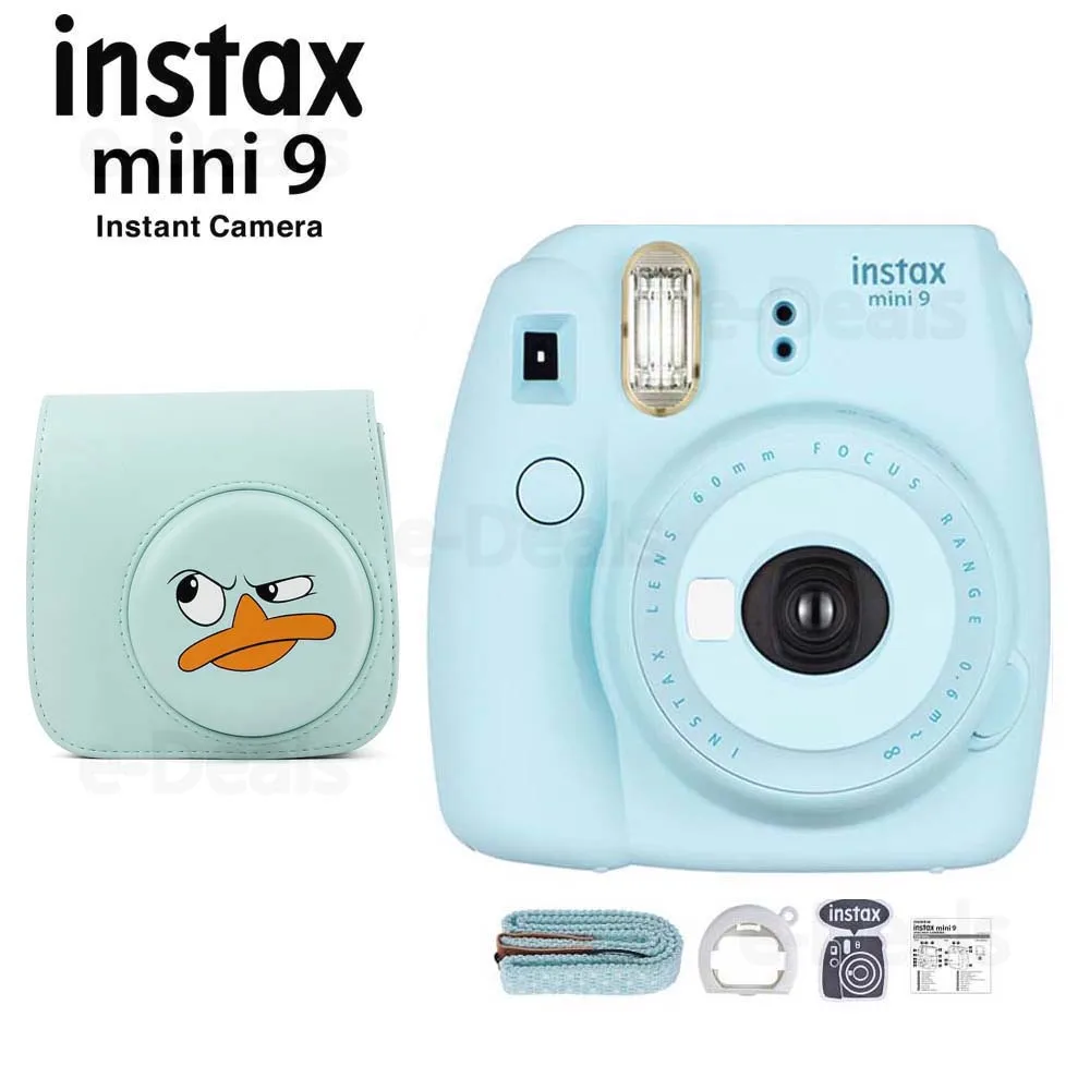 Фотокамера моментальной печати Fujifilm Instax Mini 9 Ice Blue+ качественный мягкий чехол из искусственной кожи с плечевым ремнем - Цвет: Cam w Duckling Case