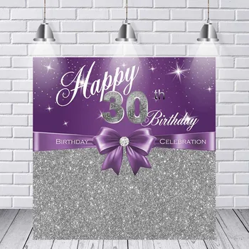 

Vinyl Photography Background Adult Luxury Lady 30th Birthday Party Decor Purple Silver Glitter Banner Backdrop for Photo Studio