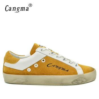 

CANGMA Brand Sneakers Shoes Man Suede Footwear Genuine Leather Male Shoes Adult Casual Men Yellow Breathable Shoes