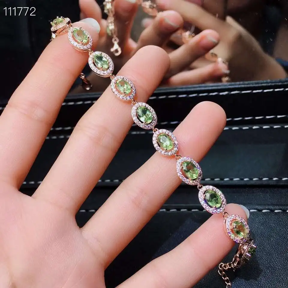  Bracelet péridot vert naturel Bracelet pierres précieuses naturelles 925 bracelet en argent mode cl