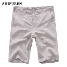 SHIFUREN летние мужские льняные шорты с эластичной талией длиной до колен, тонкие дышащие чистого льна повседневные пляжные шорты одноцветные