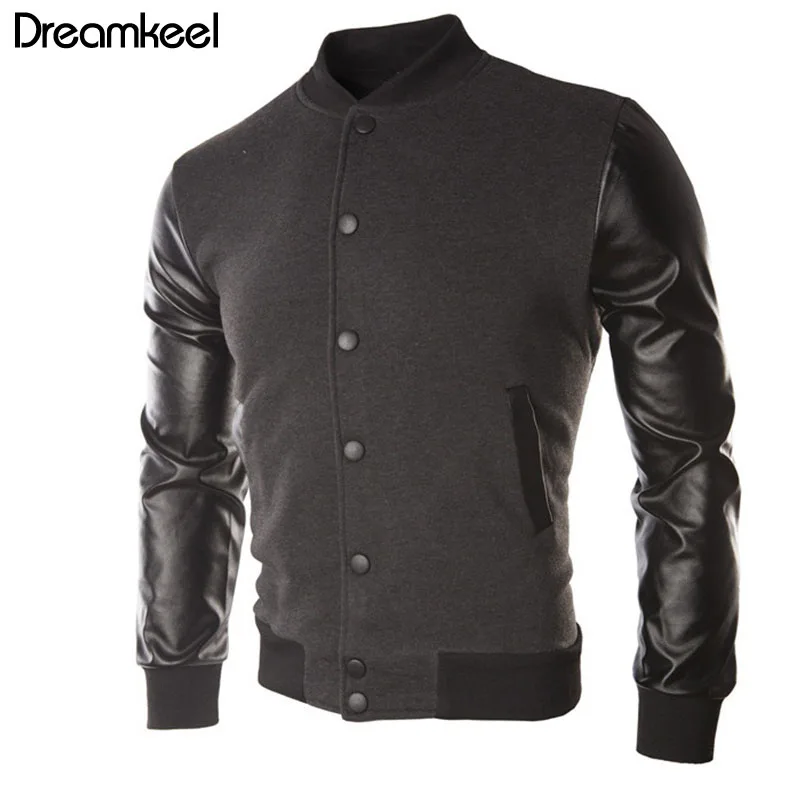 

2019 Male Leather Patchwork Hoodies Button Basic Jacket Autumn Men'S Bomber Jackets Coats Outerwear Fashion baseball jacket Y