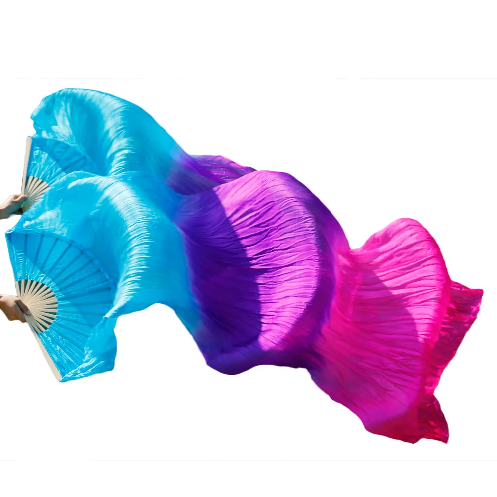 2018 female high quality Pasang perut 100% sutra fans kerudung merah muda untuk ungu menjadi biru turquoise + purple +rose 2018 female high quality Pasang perut 100% sutra fans kerudung merah muda untuk ungu menjadi biru turquoise + purple +rose