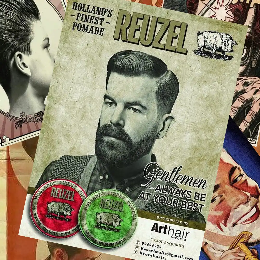 Retro Hairdresser Tattoos Patterned Kraft Paper Poster Barber Shop
