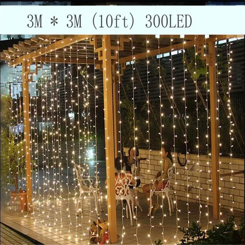 3M X 3M 300LED Outdoor Home Christmas Decorative Xmas String Fairy Curtain Strip Garlands Party Lights