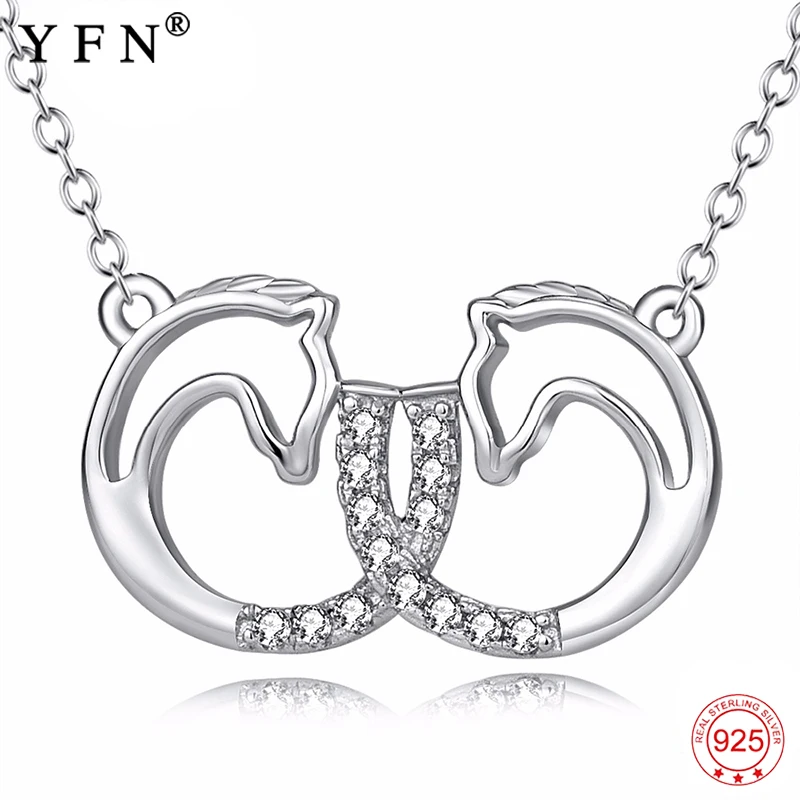 

Necklace 100% 925 Sterling Silver Lovely Double Horse Head Pendants Necklaces Infinity Love Necklace Jewelry For Women PYX0194