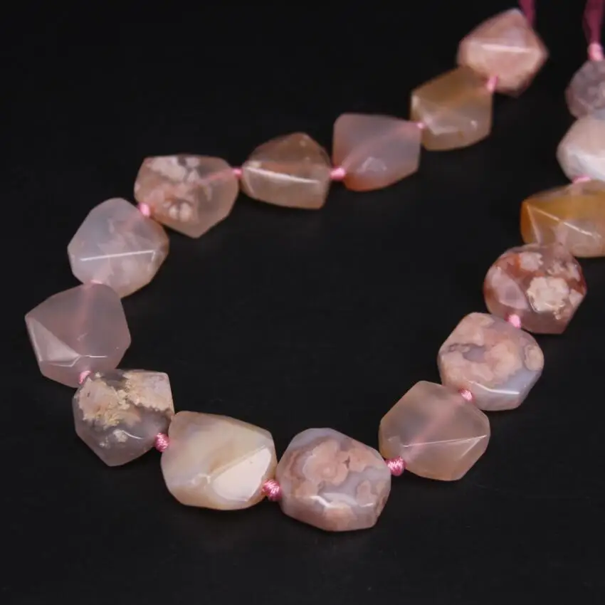 

Faceted Pink Sakura Agates Slab Beads,15.5"/strand Natural Cherry Blossom Flower Onxy Stone Nugget Pendants For Jewelry Making