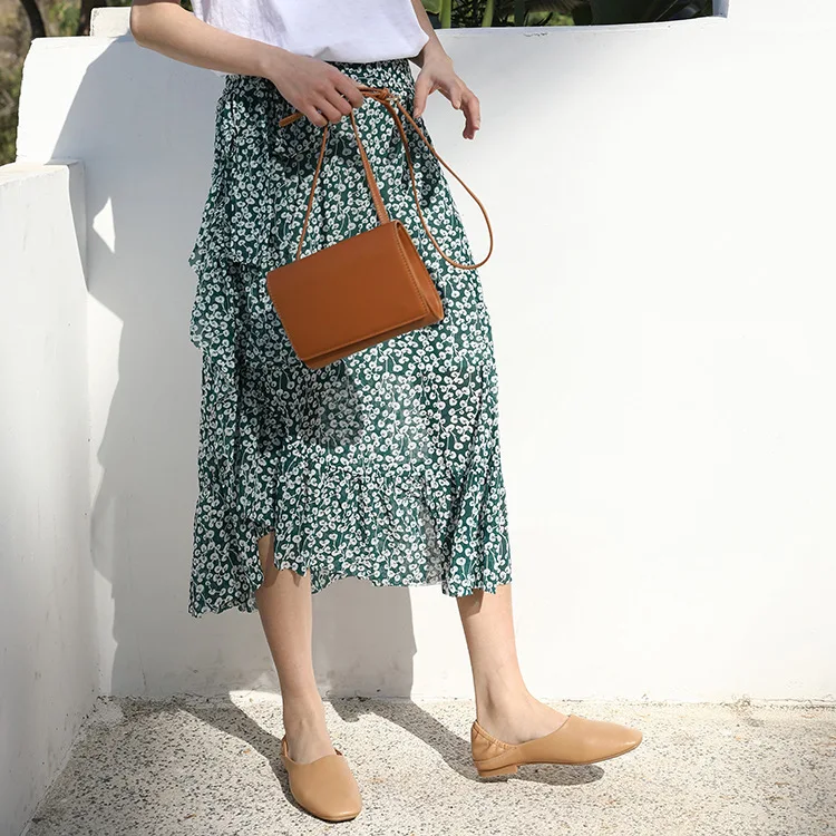 

2019 Spring New Korean Version Small Green Fresh Lotus Leaf Lace Broken Half-length Skirt High Waist Lacing Chiffon Skirt Women