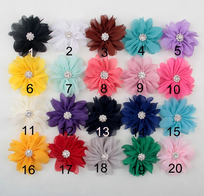 Yundfly 10PCS 7cm DIY Chiffon Flower with Rhinestone Button For Infant Toddler Hair Accessories Fabric Flowers | Мать и ребенок