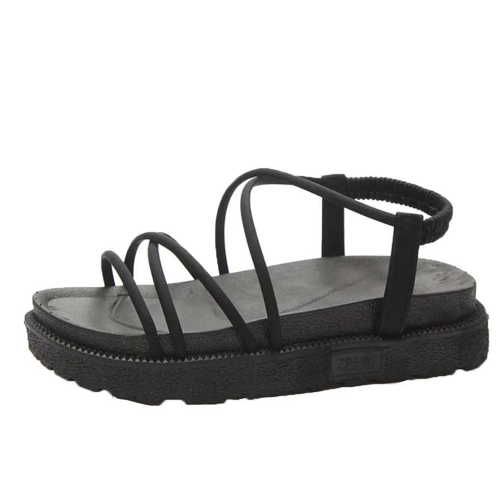 Г. женская обувь в римском стиле сандалии на плоской подошве с толстой подошвой летние сандалии с открытым носком и эластичной лентой высокого качества - Цвет: Black