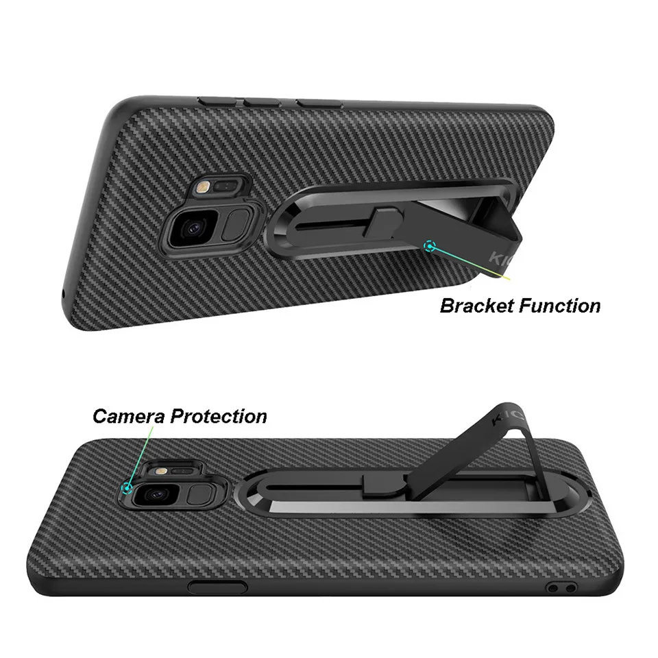 Luxury Carbon Fiber Ring Kickstand Phone Back Case For SAMSUNG Note 9 Note 8 S9+ S8 Plus S7 Edge Soft TPU Shockproof Stand Cover (4)