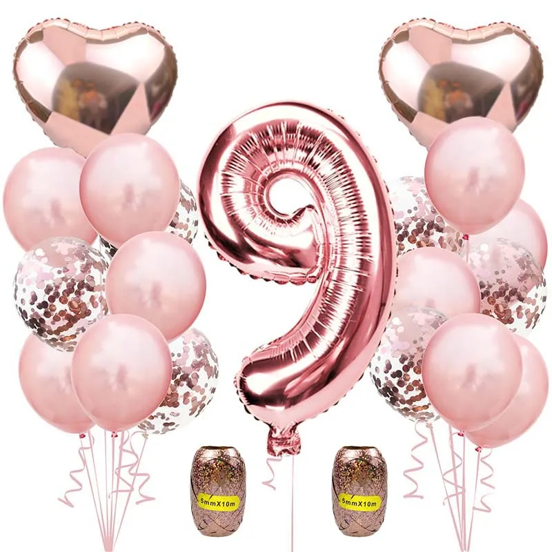 21 шт./компл. розовое золото Количество воздушных шаров для День рождения украшения дети цифры баллон из гелий Ballonnen воздуха покрытые фольгой шары комплект S8XN - Цвет: Balloons Set 9