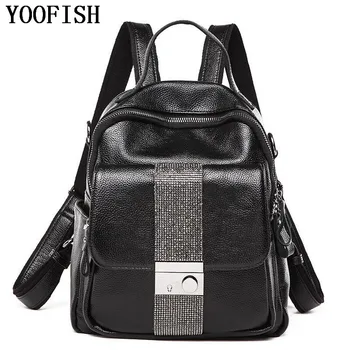 

YOOFISH Women Backpack Bag Ladies Genuine Leather Schoolbag Fashion School Backpack Designer Brand Travel Rucksack LJ-892