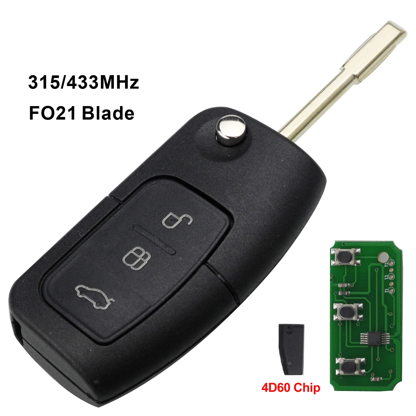 Jingyuqin 3 кнопки дистанционного ключа автомобиля 433/315MHz 4D63 4D60 для Ford Focus Mondeo Galaxy Fiesta C Max S Max FO21 откидной складной ключ - Количество кнопок: 4D60 Chip