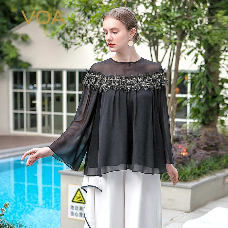 VOA Black Silk Chiffon Tee Cool 