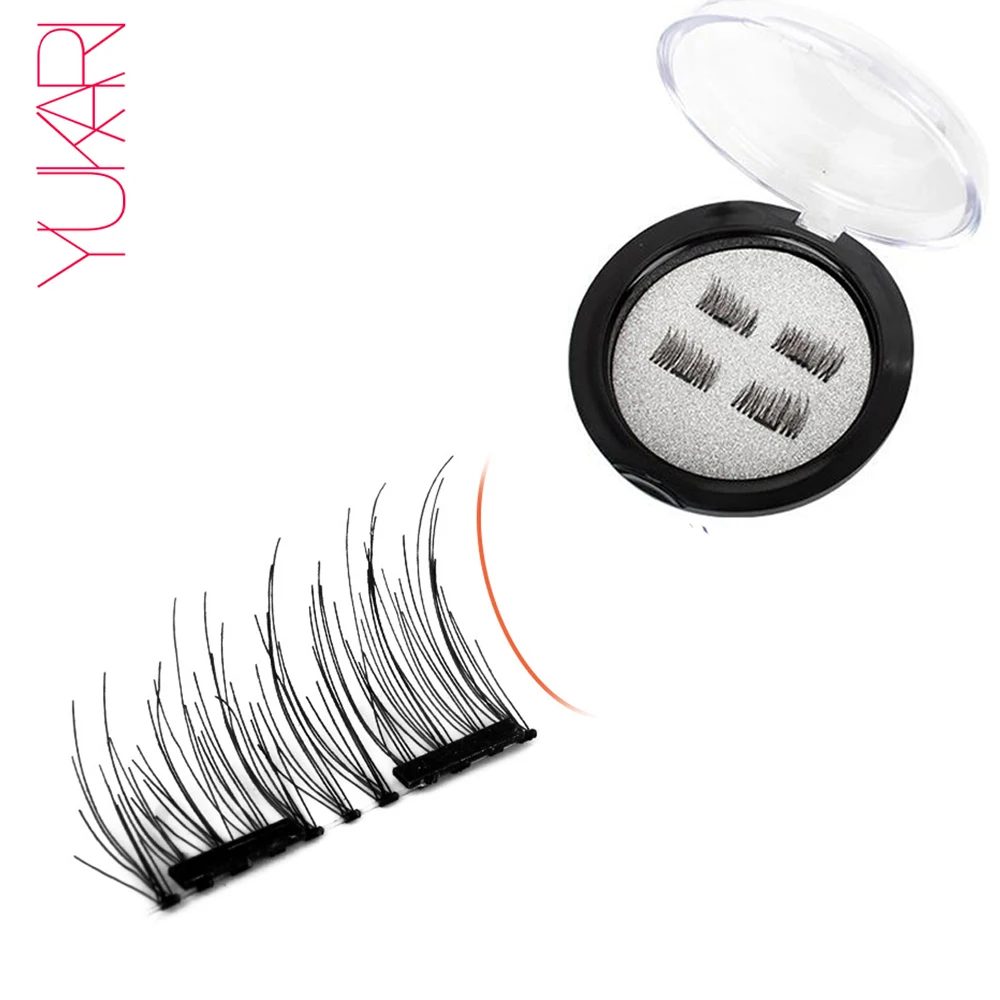 

YUKARI 4PCS 3D double Magnetic false Eyelashes makeup Magnet eyelash cilios magneticos Extension Natural Mink EyeLashes Thicker