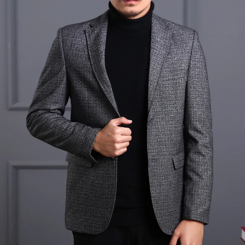 Мужские блейзеры Homme Blazer новая весенняя мода верхняя одежда пальто платье куртка среднего возраста костюм с двумя пряжками