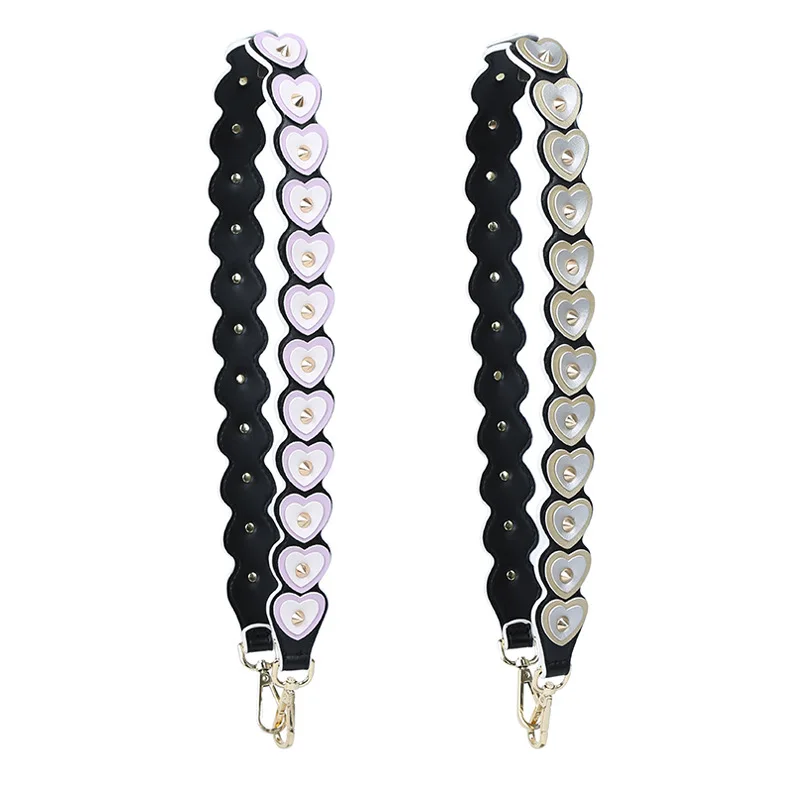 Heart-shaped Shoulder Bag Strap PU Leather Colorful Wide Handbag Straps Replacement Top Quality Women Bag Accessories Gold Metal