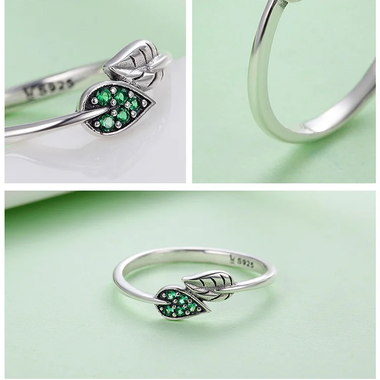 BAMOER 925 пробы серебряные танцевальные листья зеленые ослепительные CZ кольца для женщин обручальные ювелирные изделия Анель подарок SCR093