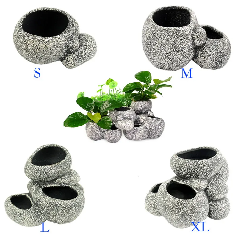 

Ceramic Aquarium Multi-function Stone Rock Ornament Water Plant Bonsai Pot Fish Tank Stone Decoration Shelter Fish Breeder