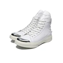 HEYIYI Men Boots Casual Shoes 3D Print Fashion Shoes Black White Lace-up Genuine Leather Ankle Slid High-Top Shoes