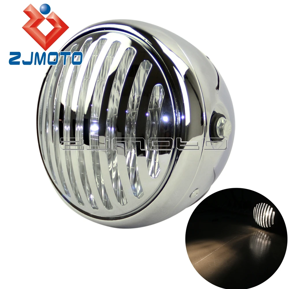 Universal Chrome Grill Motorcycle Headlight For Harley Bobber Streetfighters XL883 1200 Choppers